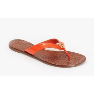 Tory Burch Women’s THORA Flip Flops Sandals Size 9 Orange Patent Leather Logo